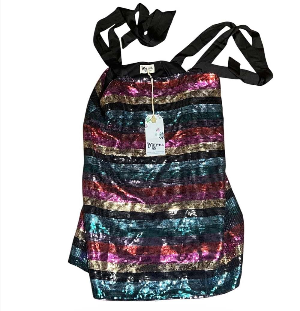Show Me Your Mumu Sequin Striped Tie-Strap Mini Dress Large